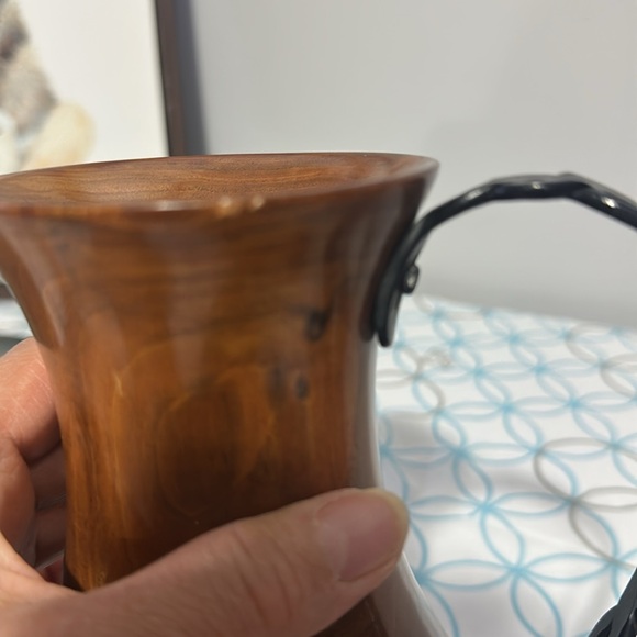 Elegant walnut Wooden Vase with Black Handle